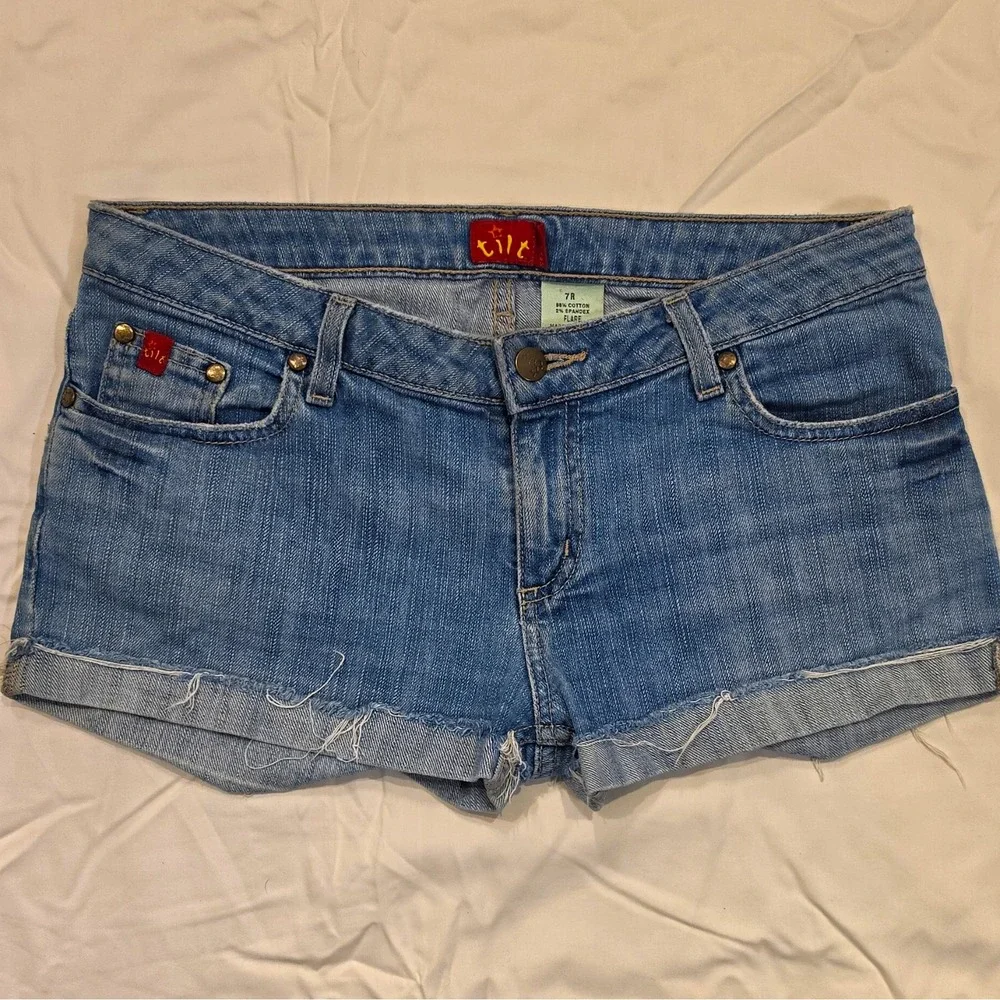 tilt Girls Blue Denim Shorts Size 7 Regular Fit Button Closure Pockets #99